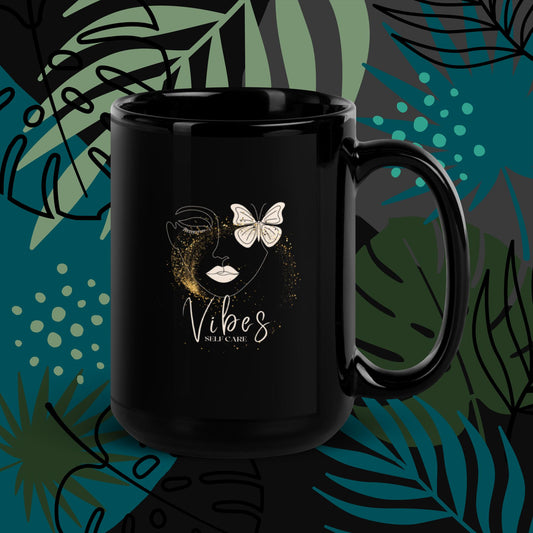 Self Care Vibes Black Glossy Mug