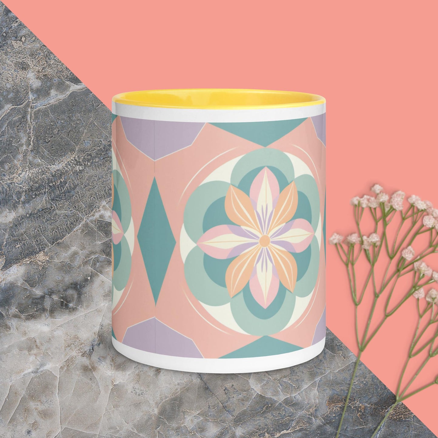 Geometric flower colored inside mug