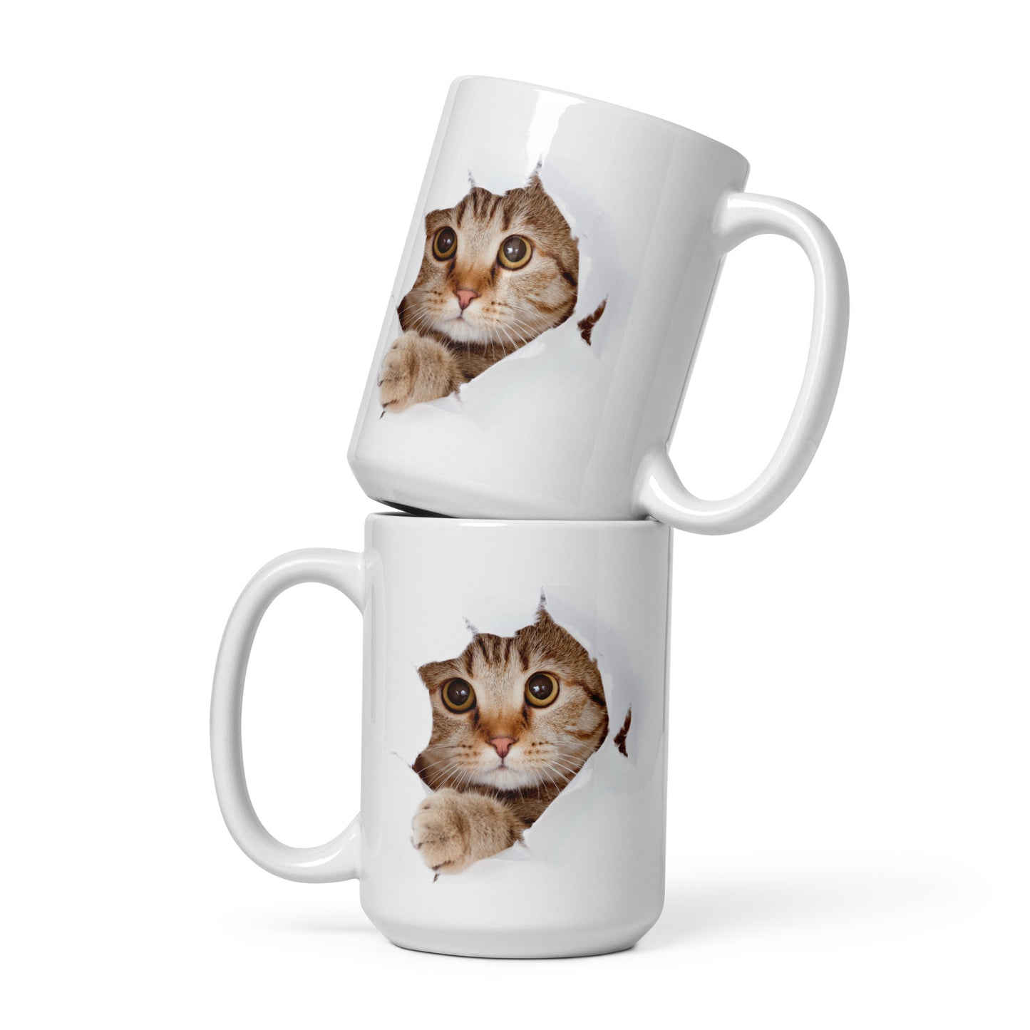 Peeping Cat White glossy mug